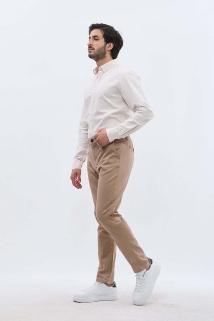 Cotton Slim Fit Chino Pants - Camel