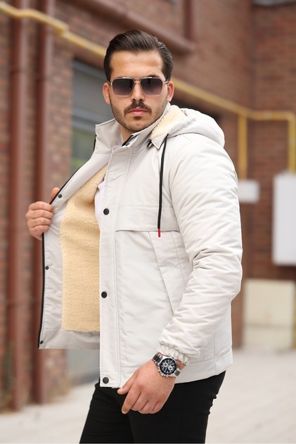 Men's Coat with Fur Inside Thick Waterproof Coat with Hood Premium Coat