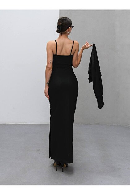 MY DEPO Women's Bolero Jacket Slit Detailed Strap Long Dress- Trendyol