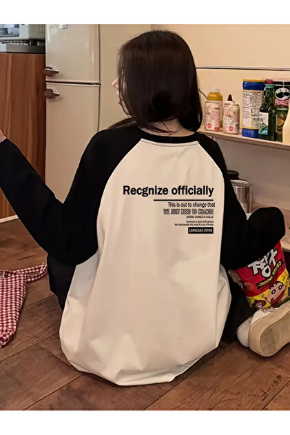 Streetwear Design Reglan Uzun Kollu Baskılı Beyaz T-Shirt