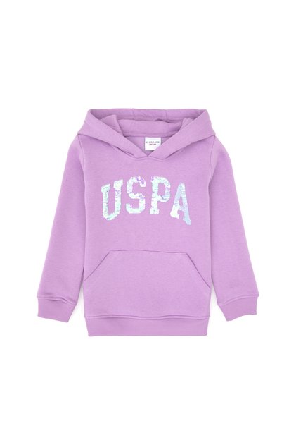 Kız Çocuk Lila Payet İşlemeli Şardonlu Kapüşonlu Basic Sweatshirt 50314257-VR034