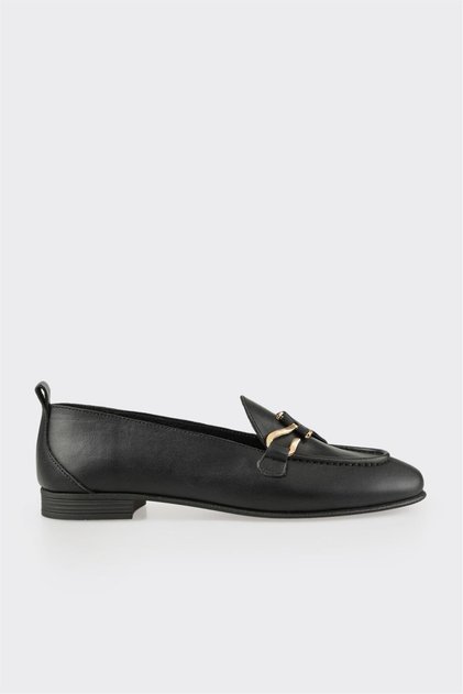 Siyah Deri Kadın Loafer