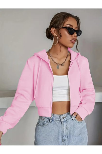 Fleece Zip up Hoodie for Women - Soft Warm Crop & Side Pockets, Long Sleeve Casual