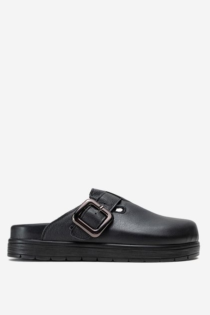 Women's Closed-Front Buckle Sabo Casual Slippers Genuine Leather Zy 4000 Black