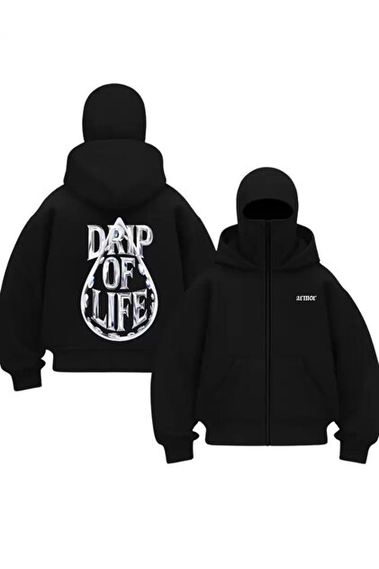 Gofeel Siyah Drıp Of Life Baskılı Kar Maskeli Unisex Sweatshirt