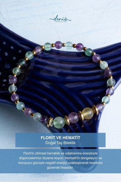 Certified Fluorite and Hematite Natural Stone Bracelet