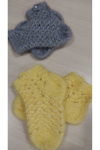 2 Pieces of Hand-Knitted Glitter Thread Booties / Handmade Booties / Dowry Booties / Knitted / Home Booties / Handmade Socks