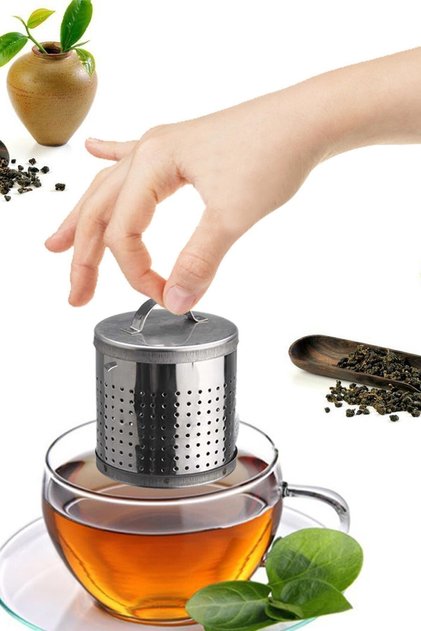 Cylinder Steel Stainless Tea Strainer Inside the Teapot