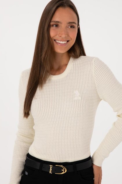 Women's White Crew Neck Basic Sweater 50307763-Vr023 Dmls