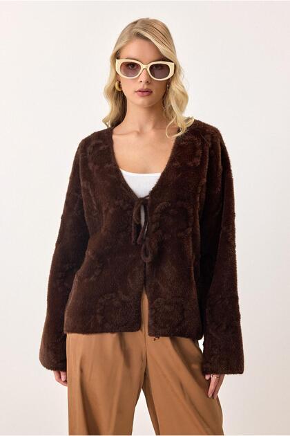 Front-Tied Soft Knit Cardigan Brown 8267