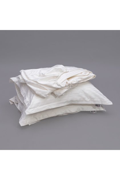 Satin Fitted Sheet Set, Striped, 1 cm, White, 100% Egyptian Cotton, 350 Thread Count, 2 Pillowcases, 180*200 cm