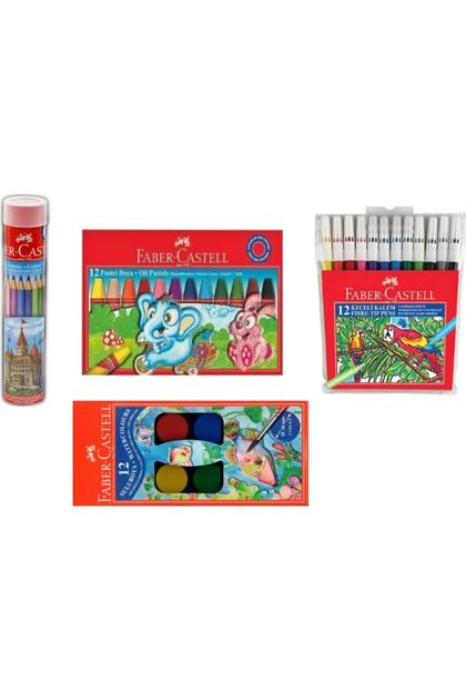 Faber-castell Pastel Boya + Sulu Boya + Keçeli Kalem + Kuruboya 12'li Fbr561245