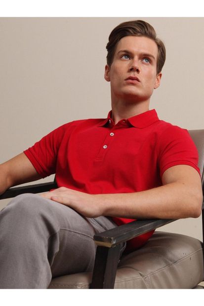 Kip Erkek Kırmızı Düz Örme T- Shirt - 1