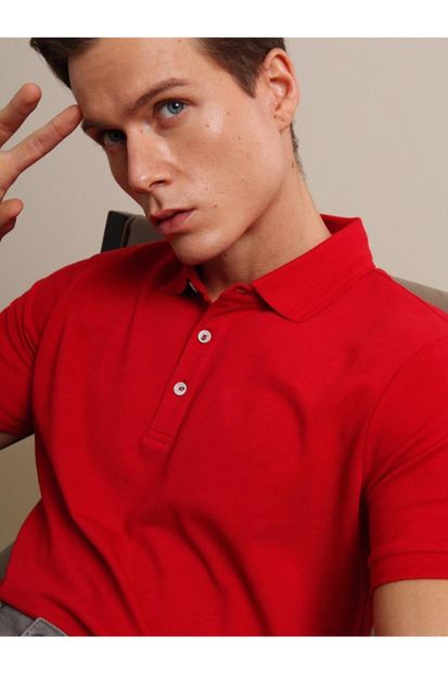 Kip Erkek Kırmızı Düz Örme T- Shirt - 2