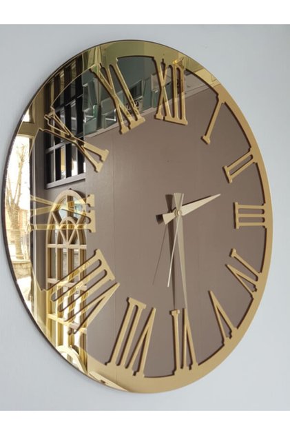 Golden Jet Bronze Model Altın Bronz Renk 50 Cm Dekoratif Aynalı Duvar Saati