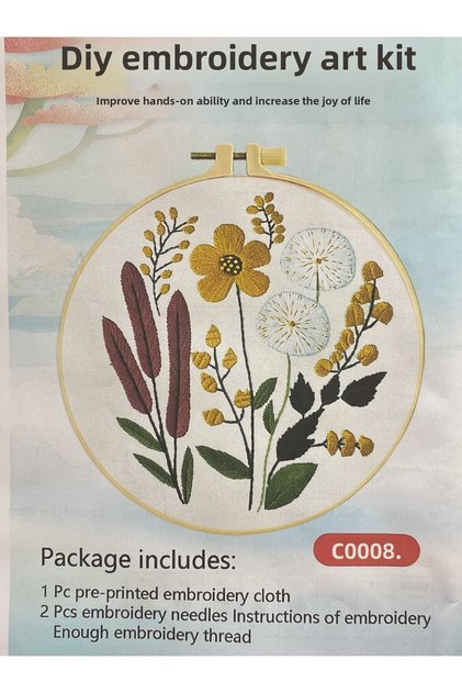 Elegant Cross Stitch Printed Etamine Kit (Thread, Needle, Fabric) 15*15 cm Cz0008