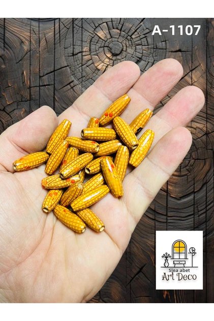 22X8 mm Patterned Barley Wood Beads (25 Grams, Average 62 Pieces) Hole Diameter 3 mm Macrame Jewelry