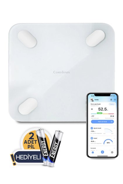 Yağ Ölçer Fonksiyonlu Baskül Akıllı Bluetooth Tartı - Uygulama Ile Kontrol ( 30x30 Cm )
