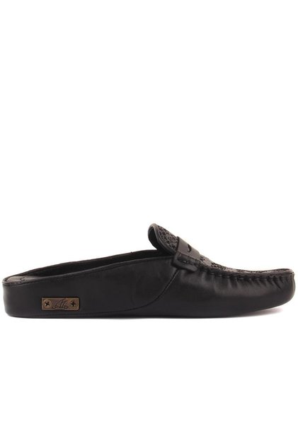 - Black Leather Women's House Slippers 109-557-X
