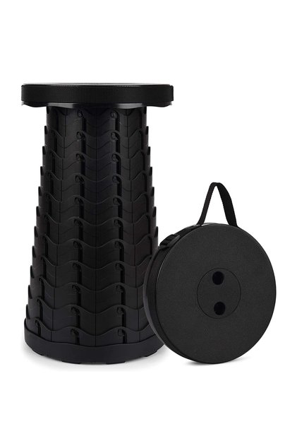 Scaun rotund retractabil, awwaline, negru, extensibil, pliabil, portabil, ideal pentru activități în aer liber