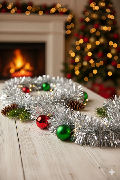 SILVER COLOR New Year Garland Glitter Tree Ornament Medium Size 5 cm 2 m 1 piece