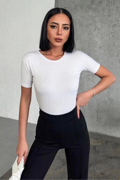 Comfortable and Stylish Short Sleeve Crew Neck Lycra Viscose Combed Cotton Body White ()