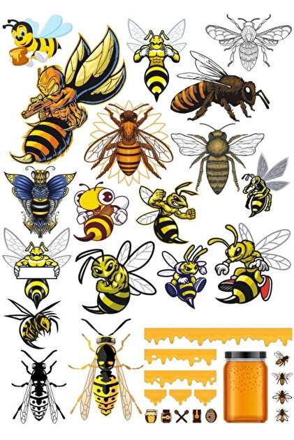 Bee Sticker Set1 15 Pieces Phone, Tablet, Notebook, Laptop Sticker