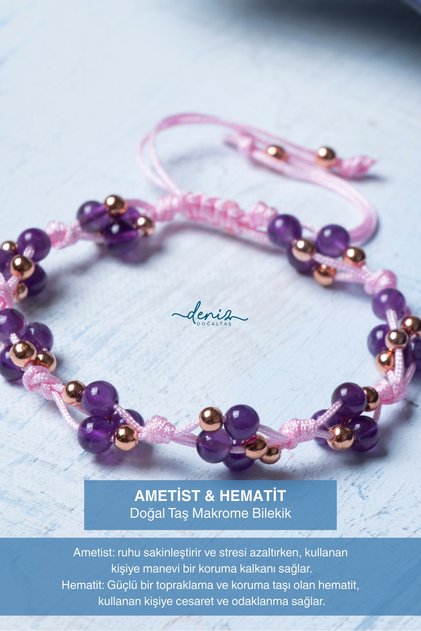 Certified Amethyst Hematite Natural Stone Macrame Bracelet
