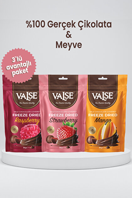 Valse 80 Gr X 3 Adet, Sütlü Çikolata Kaplı Draje Çilek , Mango