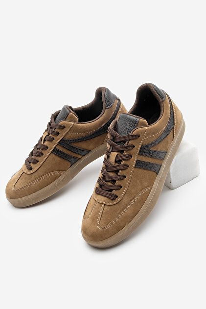 Marjin Kadın Sneaker Bağcıklı Düz Taban Spor Ayakkabı Tiyone Taba