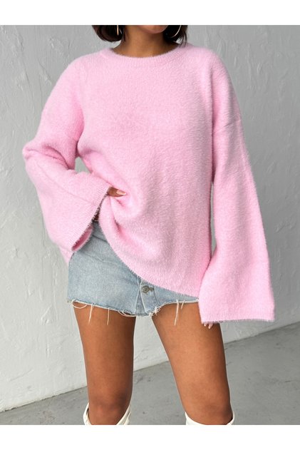 Rosafarbener Oversize-Pullover aus weichem Strick mit Rundhalsausschnitt für Damen