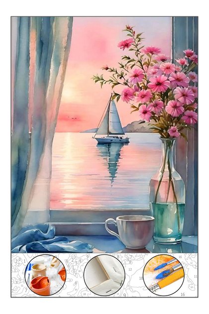 Sayılarla Boyama Hobi Seti Çerçeveli Tuval Fırça Boya Dahil Kasnaklı 40x50 Cm PENCERE ÖNÜ