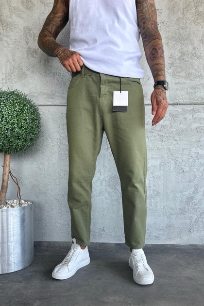 MADZEYMODA Denim Kumaş Haki Yeşil Boyfriend Kalıp Erkek Jean Kot