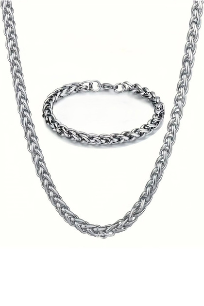 Sports Fox Tail Men's Steel Chain Necklace and Bracelet Set 4mm K60S