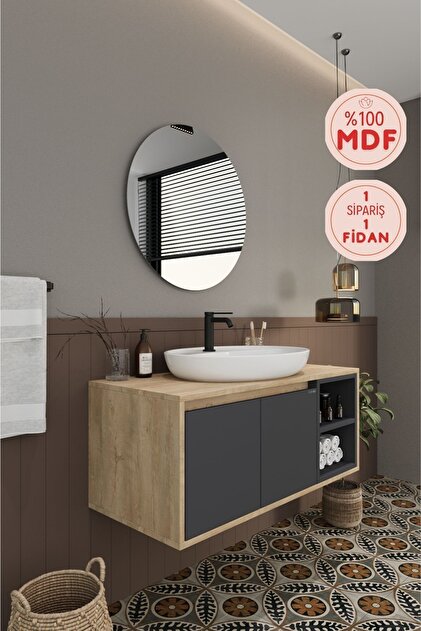 Gül 100 Cm %100 Mdf Lavabolu Banyo Dolabı Ayna Alt Dolap Lavabo