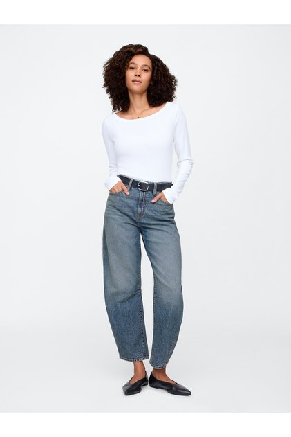 Kadın Mavi High Rise Barrel Jean Pantolon