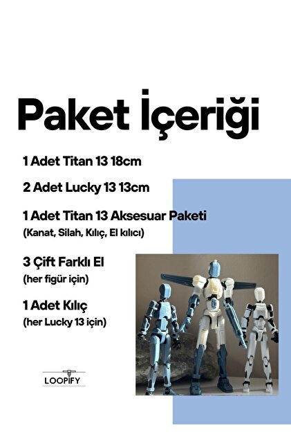 Loopify Titan 13 Aksiyon Figürü Robot Oyuncak 3'lü Beyaz ve Gri