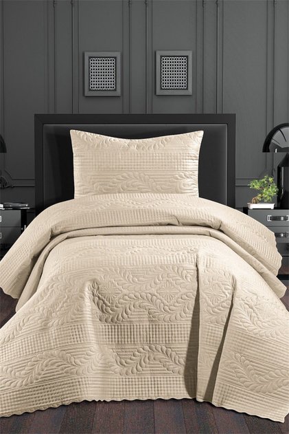 Quilted Single Bedspread - Beige -