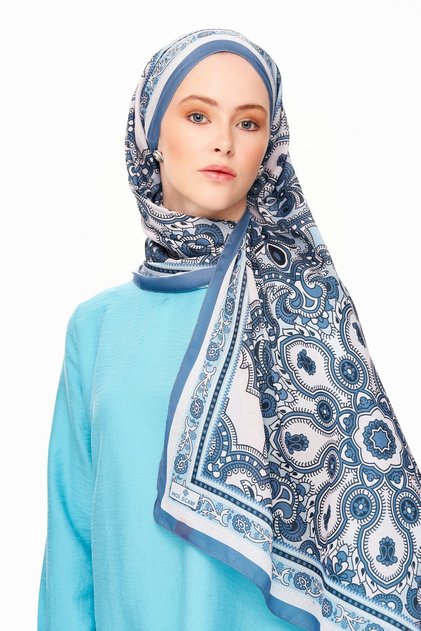 PAİSLEY SHADOW Superior Soft Etnik Desenli Şal Koyu Mavi