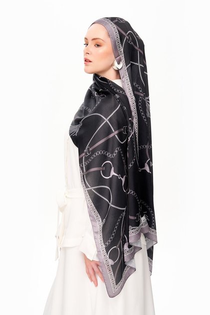 MYSTİQUE VİOLET Refined Jan Jan Zincir Desenli Şal Siyah
