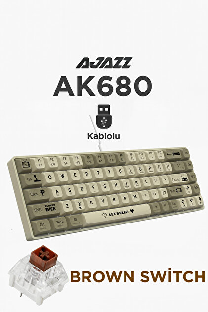 Ajazz AK680 Kablolu %65 Boy Mekanik Oyuncu Klavyesi-Rainbow