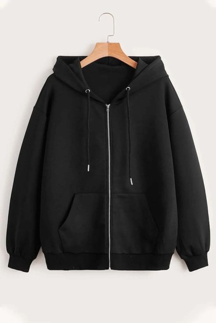 Unisex Black Zipper Hooded Sweatshirt