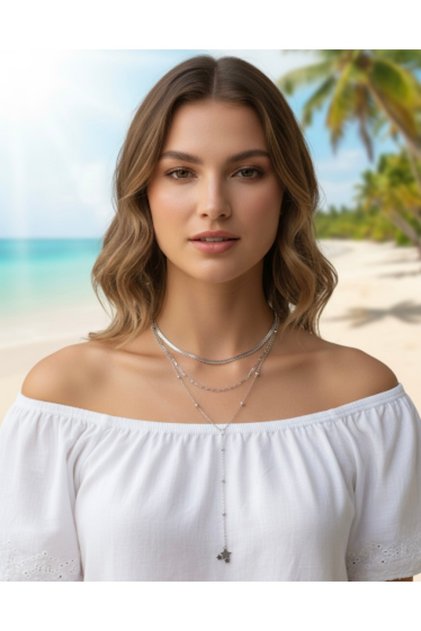 Set of 3 Y Necklaces 316 L Hypoallergenic Tarnish Resistant All Steel Stylish Elegant Trendy Silver Color