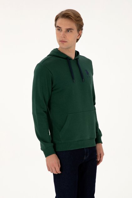 Erkek Regular Fit Kapüşonlu Koyu Yeşil Basic Sweatshirt 50307703-VR079