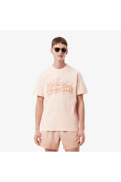 Erkek Classic Fit Bisiklet Yaka Baskılı Pembe T-Shirt