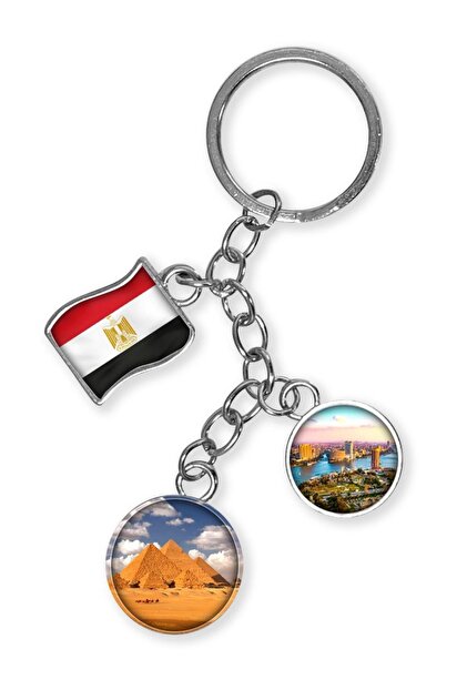 Egypt Triple Epoxy Metal Double Sided Drop Keychain Egypt