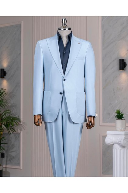 Italian Style Slim Fit Jacket Pant Suit Blue T14540