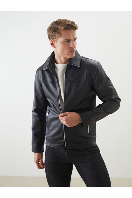 سترة LCWAIKIKI ClassicSlim Fit ذات ياقة قميصية للرجال بمظهر جلدي