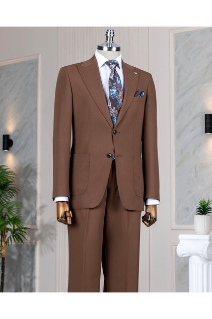Italian Style Slim Fit Jacket Pant Suit Brown T14154