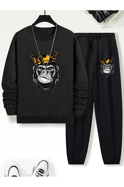 Children's Printed Crew Neck Sweatshirt and Sweatpants Set 3 Thread Raster for Autumn/Winter